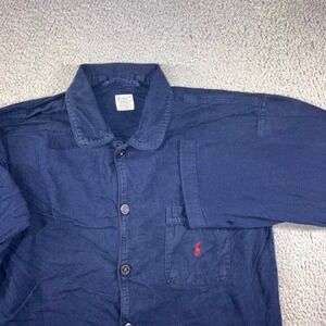 Polo Ralph Lauren Pajama Shirt Men M Relaxed Blue Cotton Long Sleeve Pony Logo